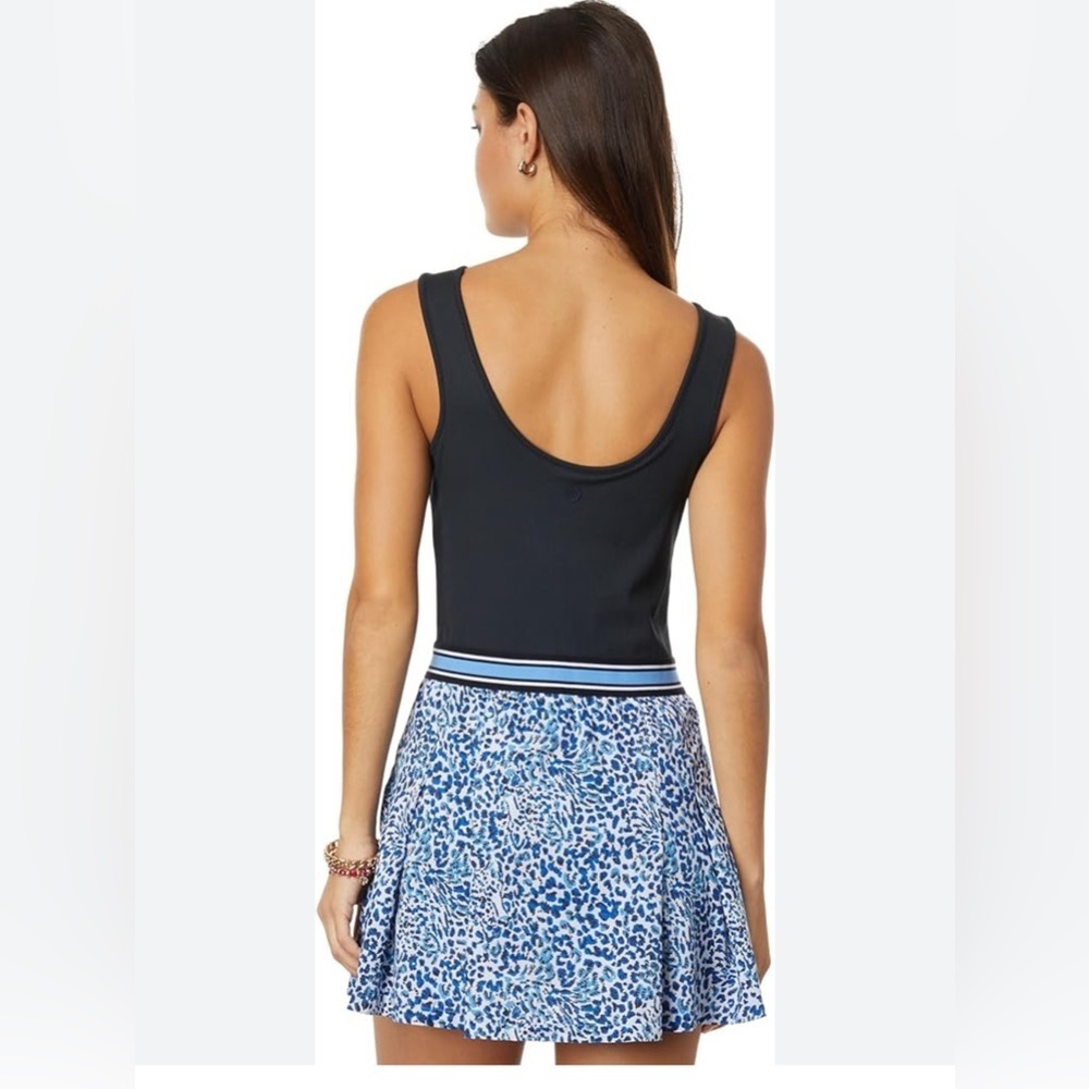 Lilly Pulitzer Black Tank Romper with Blue Leopard Skirt